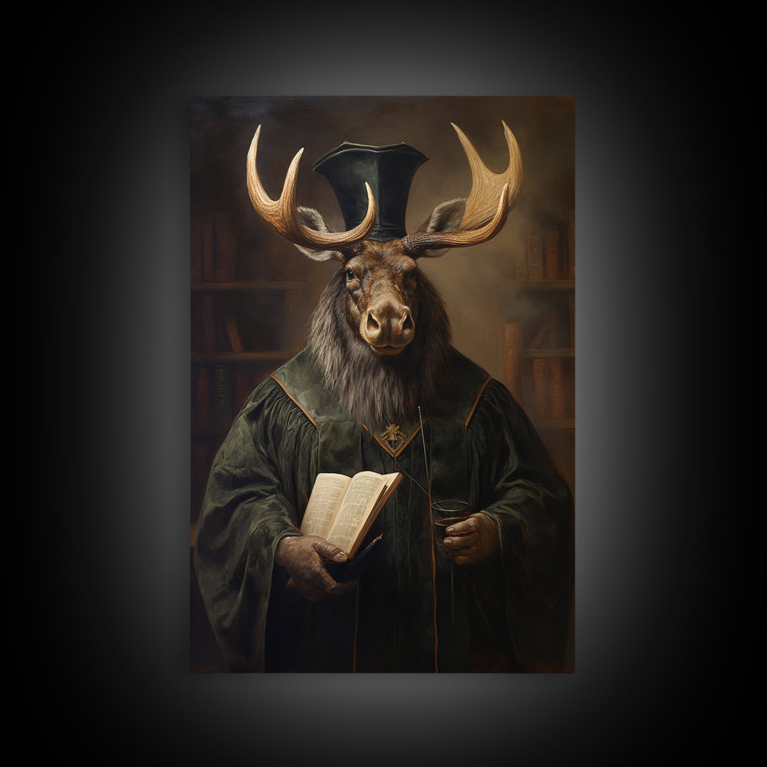 Moose Professor, Victorian Animal Portrait, Halloween Art, Gothic Whimsy Decor, Anthropomorphic Costume Art