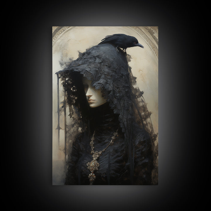 Cuckoo Widow, Victorian Animal Portrait, Halloween Art, Gothic Whimsy Decor, Anthropomorphic Costume Art