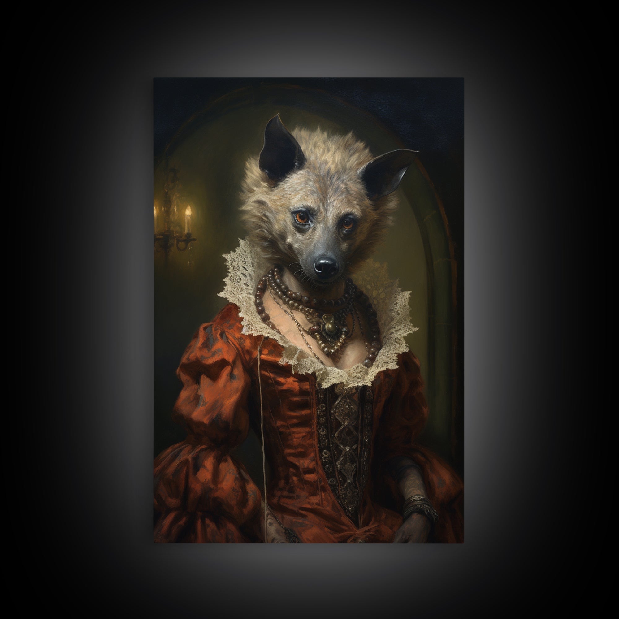 Hyena Social Climber, Victorian Animal Portrait, Halloween Art, Gothic Whimsy Decor, Anthropomorphic Costume Art