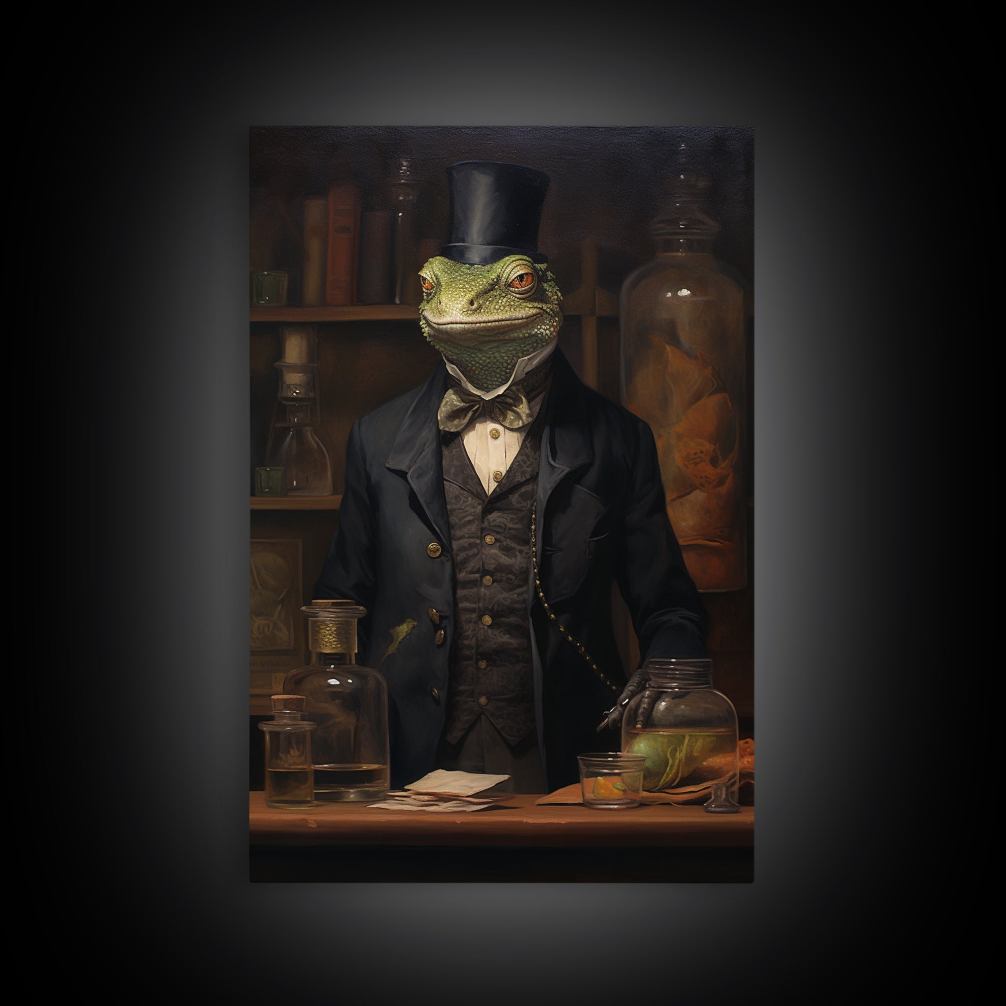 Lizard Chemist, Victorian Animal Portrait, Halloween Art, Gothic Whimsy Decor, Anthropomorphic Costume Art