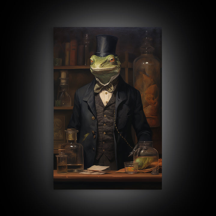 Lizard Chemist, Victorian Animal Portrait, Halloween Art, Gothic Whimsy Decor, Anthropomorphic Costume Art
