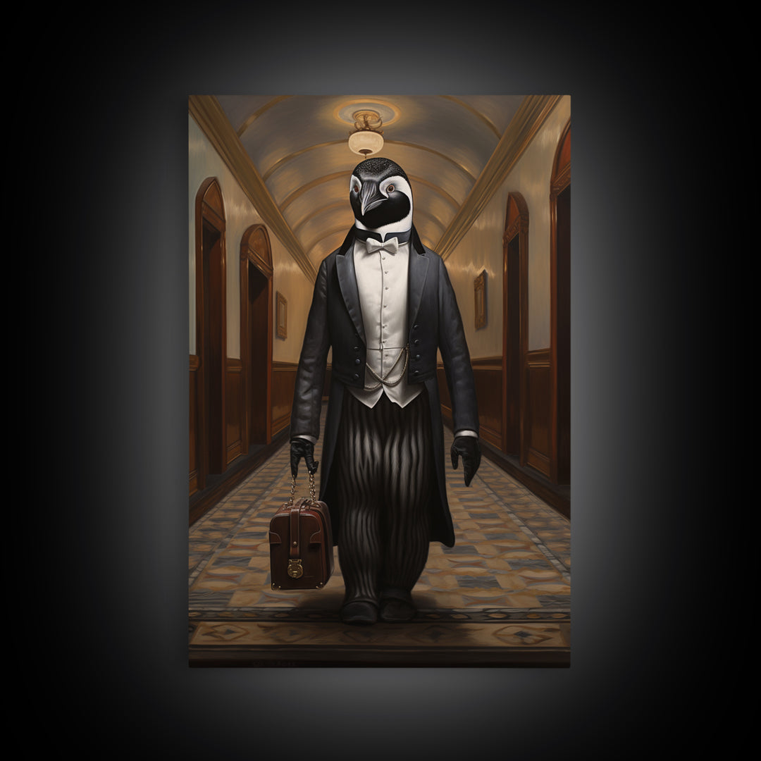 Penguin Concierge, Victorian Animal Portrait, Halloween Art, Gothic Whimsy Decor, Anthropomorphic Costume Art