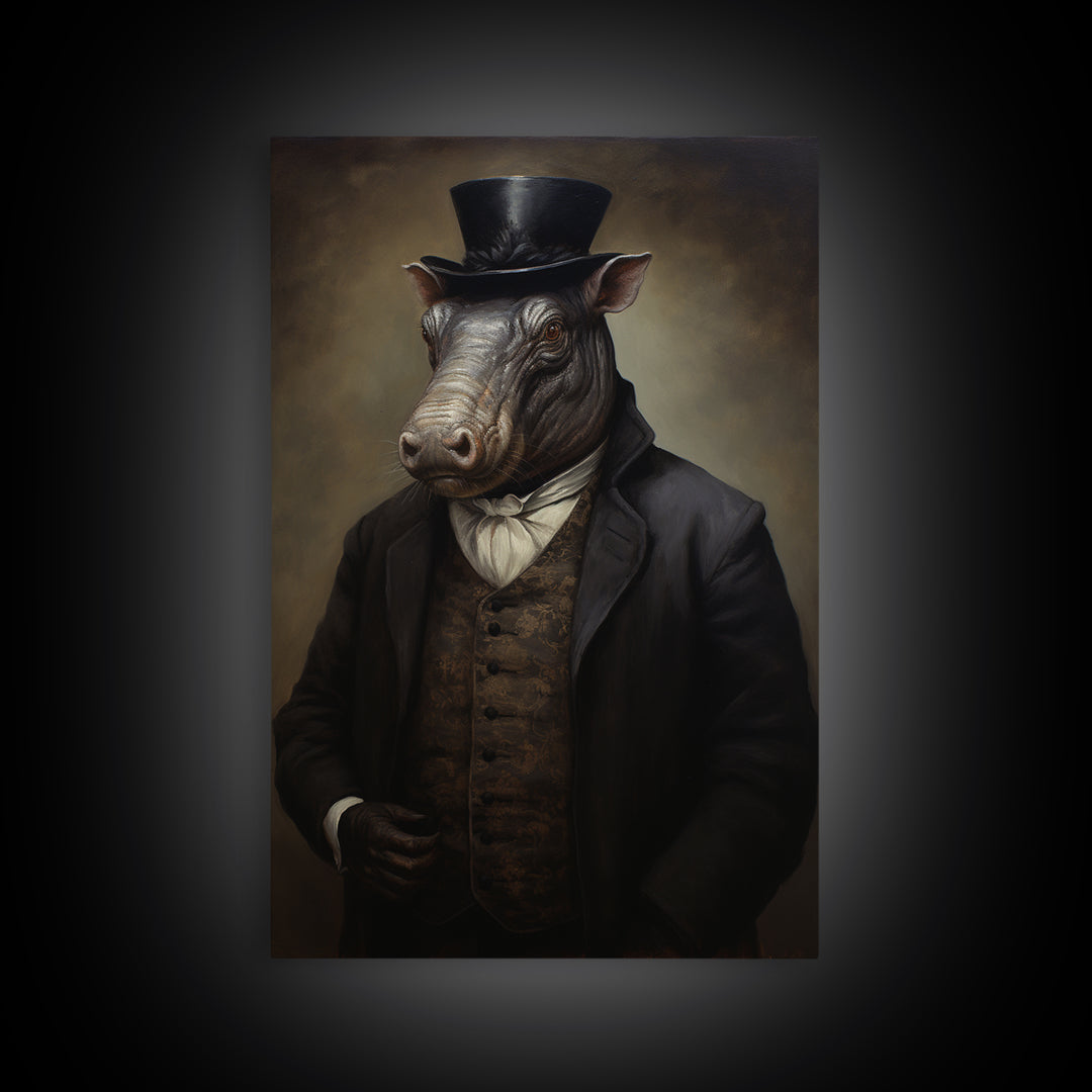 Tapir Antiquarian, Victorian Animal Portrait, Halloween Art, Gothic Whimsy Decor, Anthropomorphic Costume Art