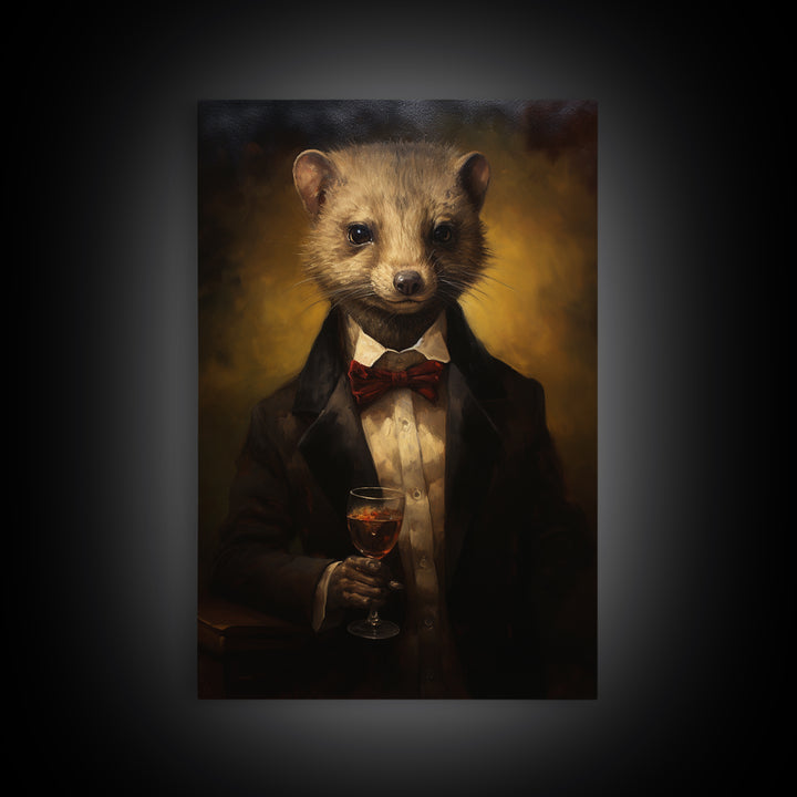 Mongoose Gambler, Victorian Animal Portrait, Halloween Art, Gothic Whimsy Decor, Anthropomorphic Costume Art