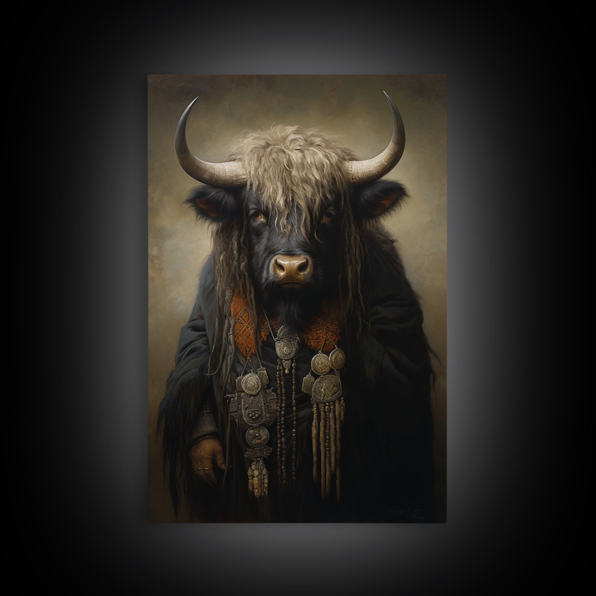 Yak Matriarch, Victorian Animal Portrait, Halloween Art, Gothic Whimsy Decor, Anthropomorphic Costume Art