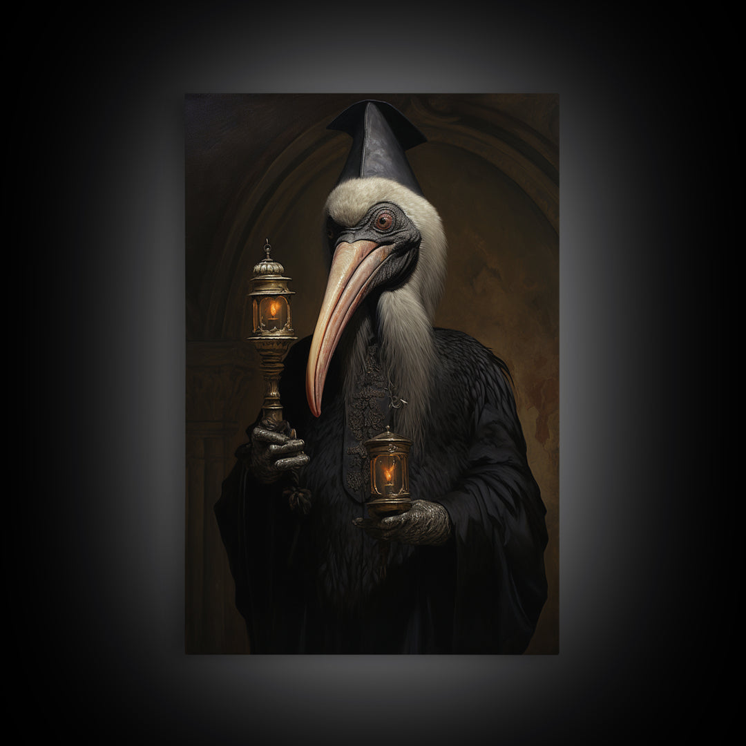 Pelican Bishop, Victorian Animal Portrait, Halloween Art, Gothic Whimsy Decor, Anthropomorphic Costume Art