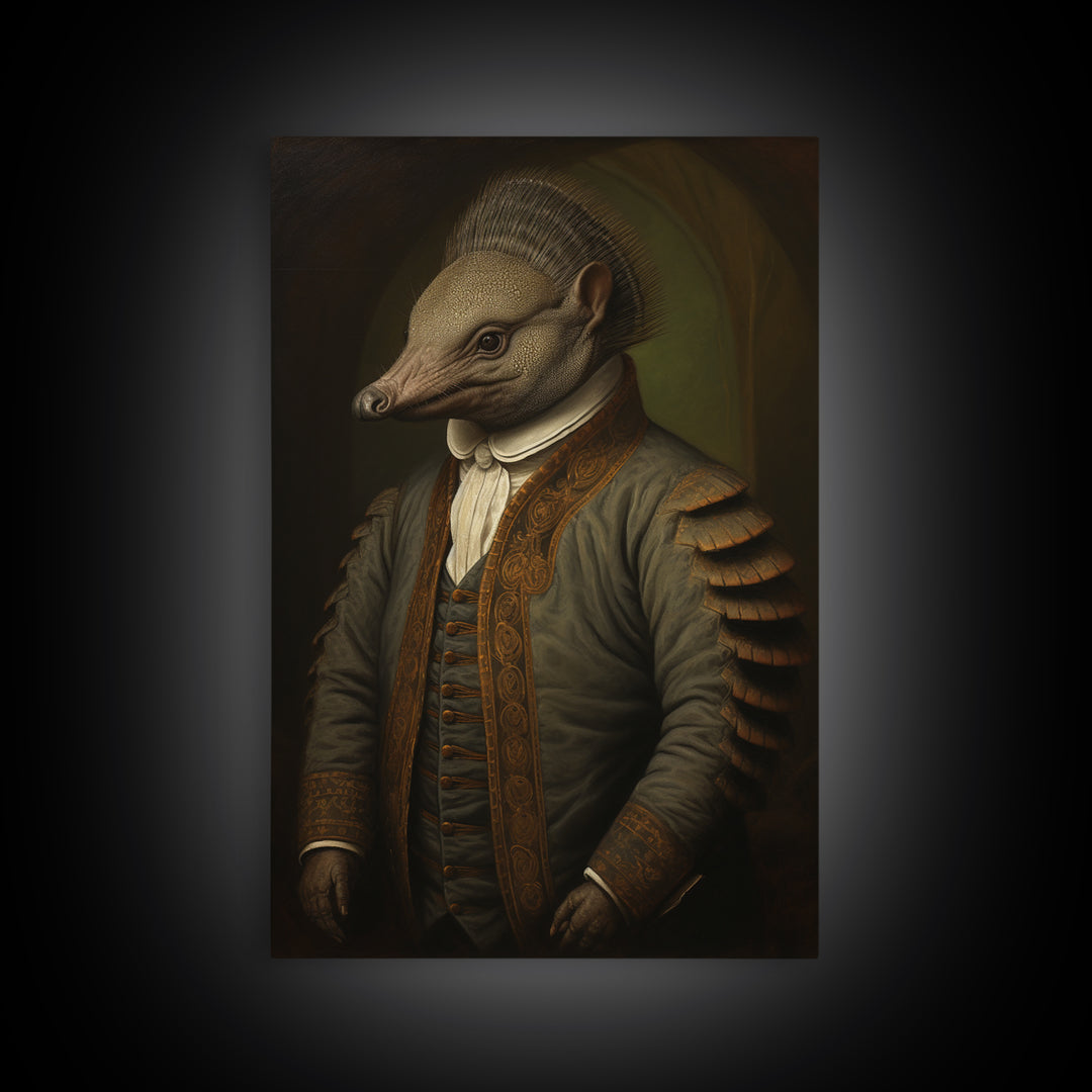 Armadillo Clerk, Victorian Animal Portrait, Halloween Art, Gothic Whimsy Decor, Anthropomorphic Costume Art
