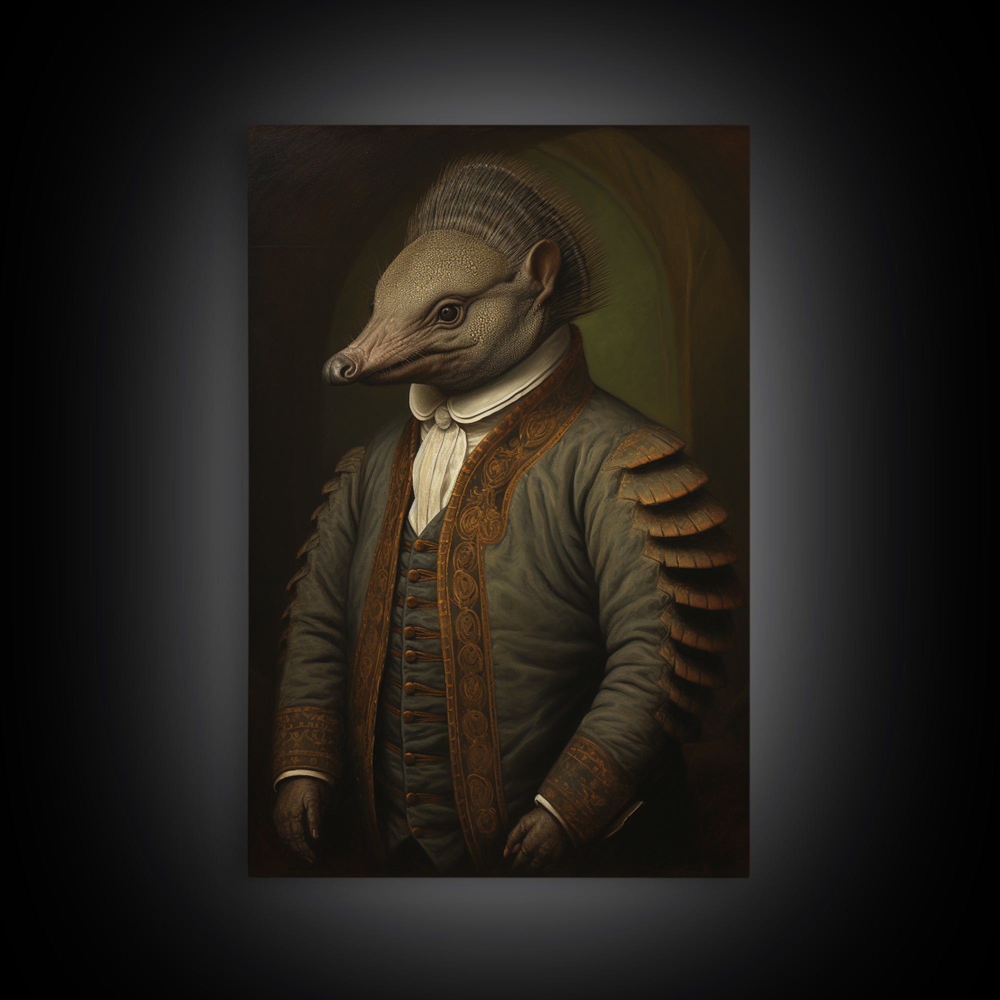 Armadillo Clerk, Victorian Animal Portrait, Halloween Art, Gothic Whimsy Decor, Anthropomorphic Costume Art