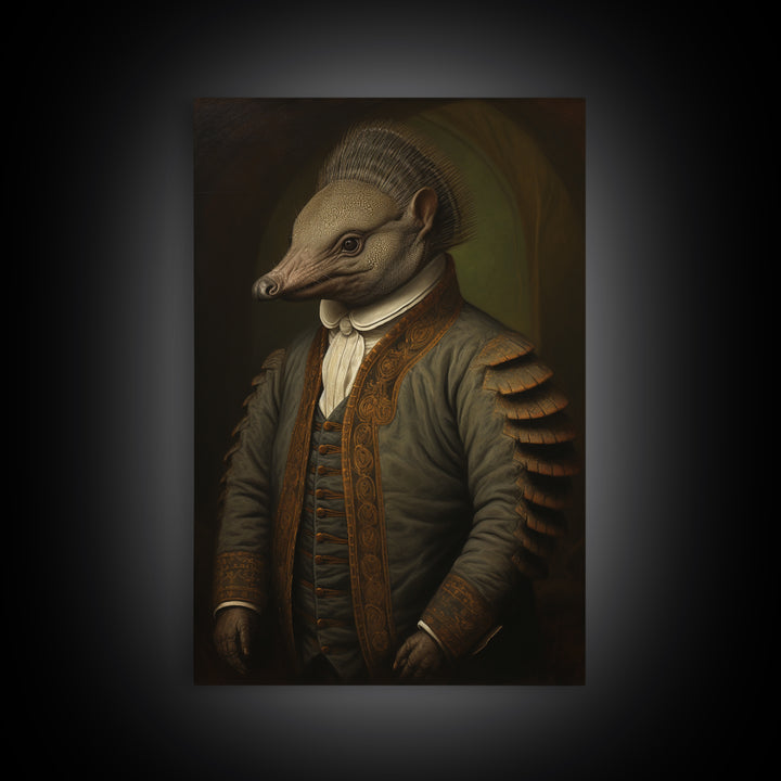 Armadillo Clerk, Victorian Animal Portrait, Halloween Art, Gothic Whimsy Decor, Anthropomorphic Costume Art