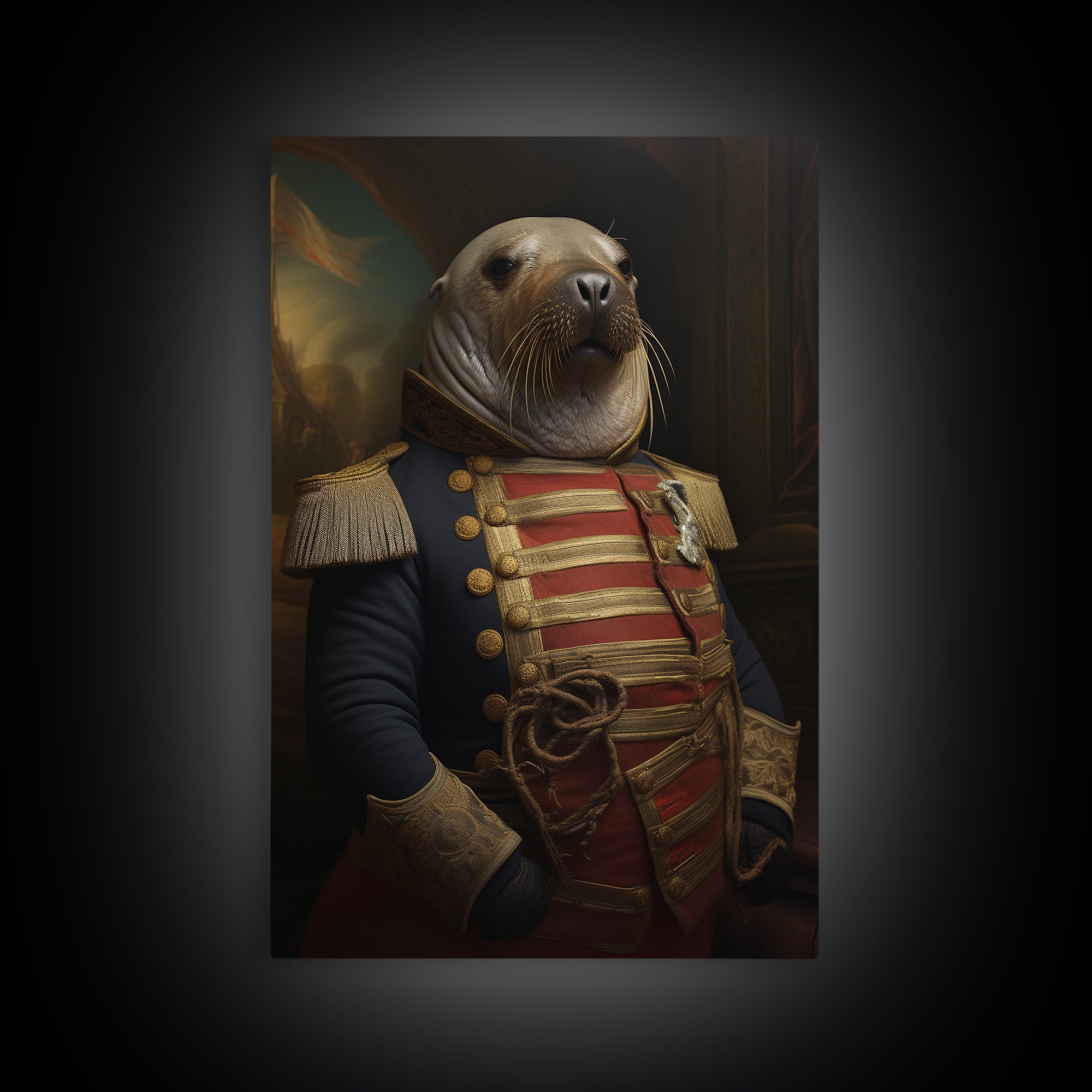 Walrus Commodore, Victorian Animal Portrait, Halloween Art, Gothic Whimsy Decor, Anthropomorphic Costume Art