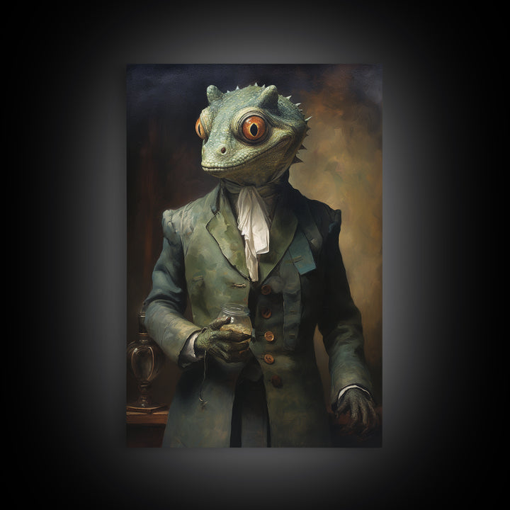 Chameleon Painter, Victorian Animal Portrait, Halloween Art, Gothic Whimsy Decor, Anthropomorphic Costume Art