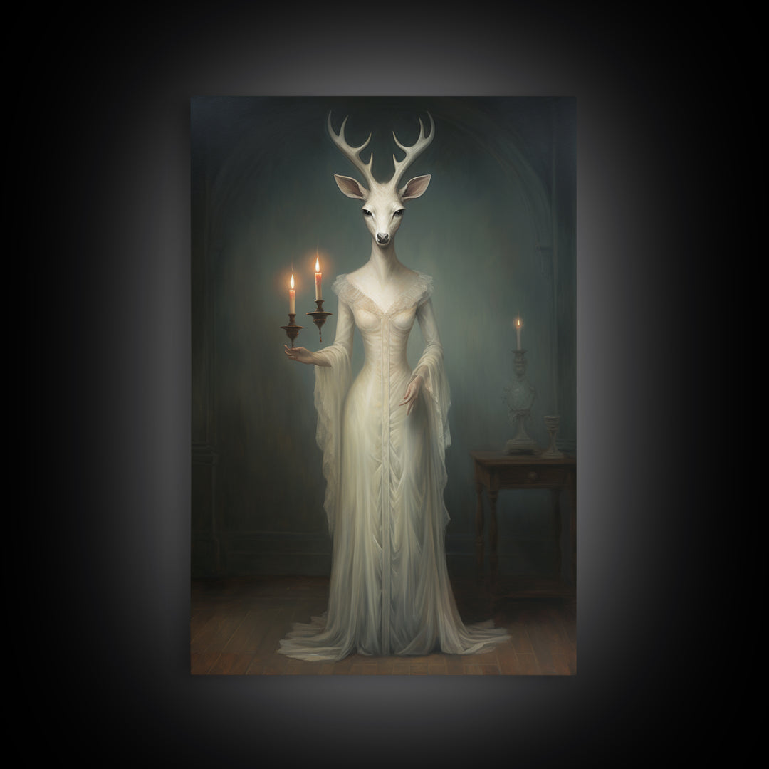 Antelope Debutante, Victorian Animal Portrait, Halloween Art, Gothic Whimsy Decor, Anthropomorphic Costume Art