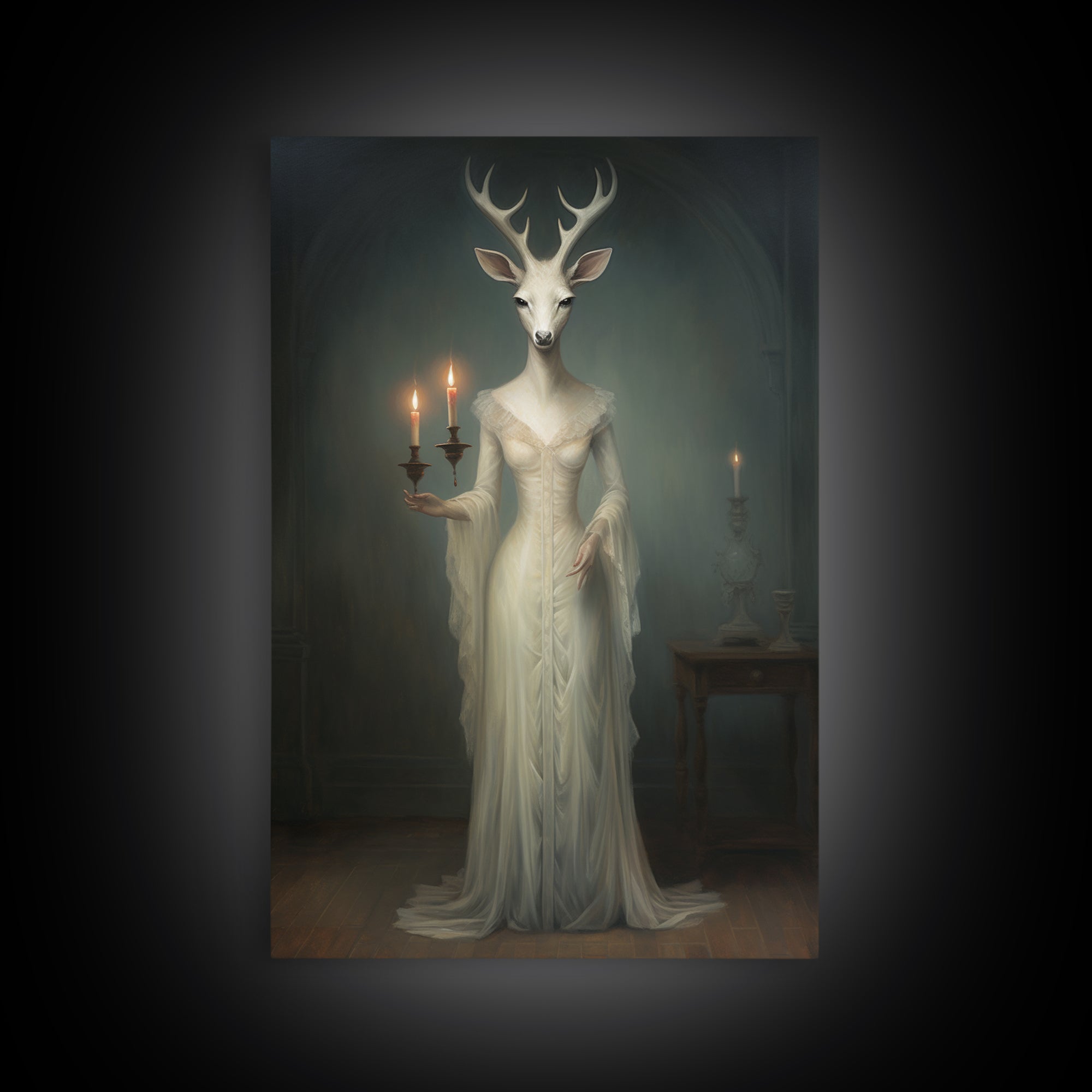 Antelope Debutante, Victorian Animal Portrait, Halloween Art, Gothic Whimsy Decor, Anthropomorphic Costume Art