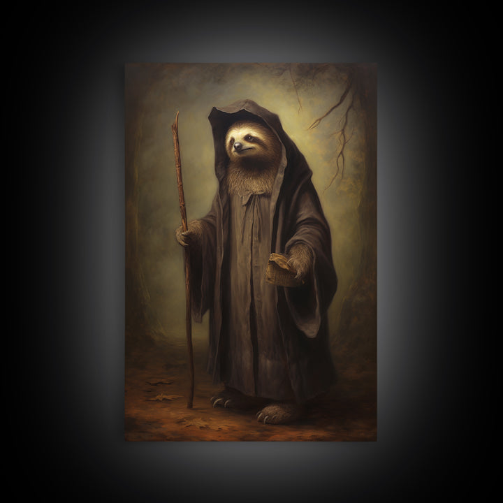 Sloth Philosopher, Victorian Animal Portrait, Halloween Art, Gothic Whimsy Decor, Anthropomorphic Costume Art