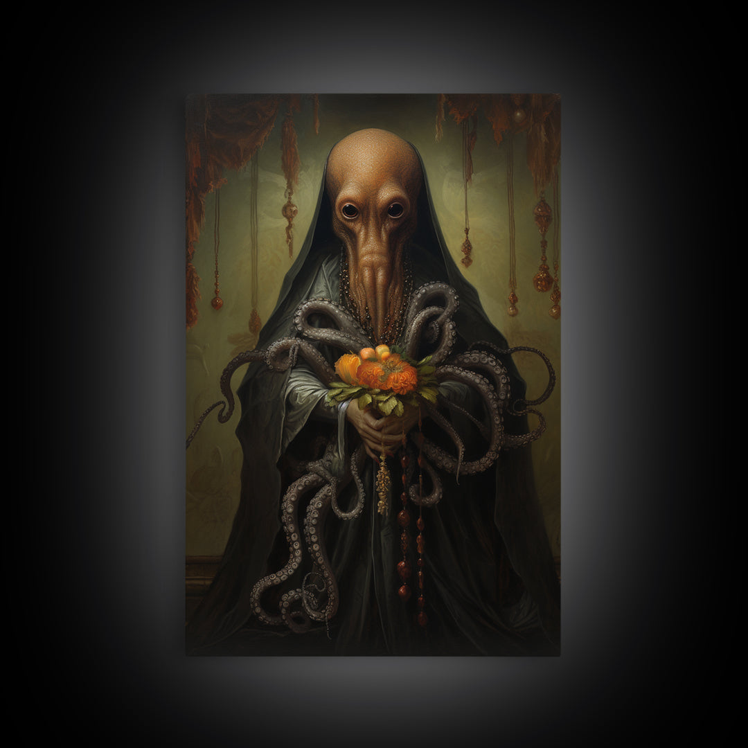 Octopus Matron, Victorian Animal Portrait, Halloween Art, Gothic Whimsy Decor, Anthropomorphic Costume Art