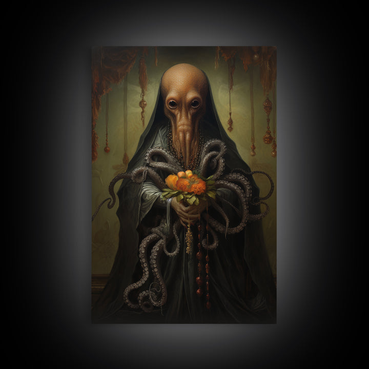 Octopus Matron, Victorian Animal Portrait, Halloween Art, Gothic Whimsy Decor, Anthropomorphic Costume Art