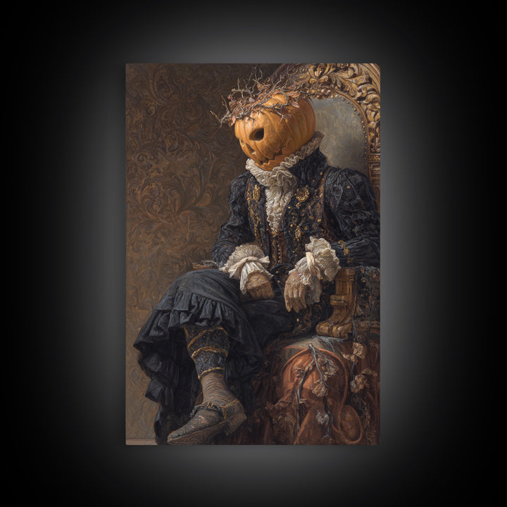 The Jack-O'-Lantern King, Macabre Victorian Decor, Vertical Wall Art, Framed Canvas Print, Gothic Wall Decor, Halloween Portrait Art