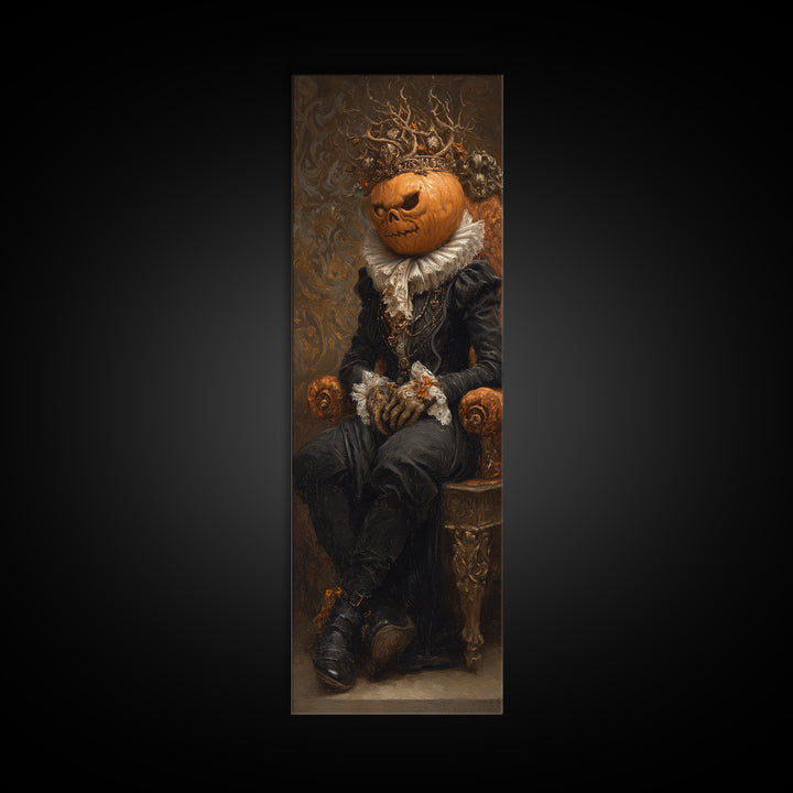The Jack-O'-Lantern King, Antique Gothic Portrait, Tall Narrow Wall Art, Canvas Print, Gothic Wall Decor, Halloween Portrait Art