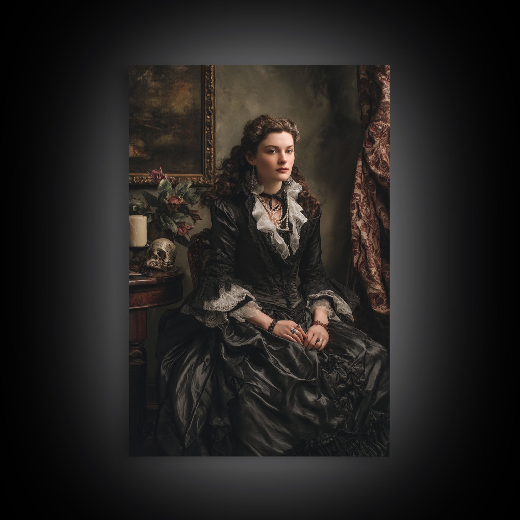 The Moonlit Witch, Macabre Victorian Decor, Vertical Wall Art, Framed Canvas Print, Gothic Wall Decor, Halloween Portrait Art