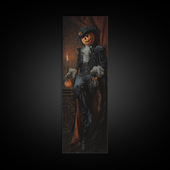 The Headless Horseman, Dark Academia Wall Art, Tall Narrow Wall Art, Framed Canvas Print, Gothic Wall Decor, Halloween Portrait Art
