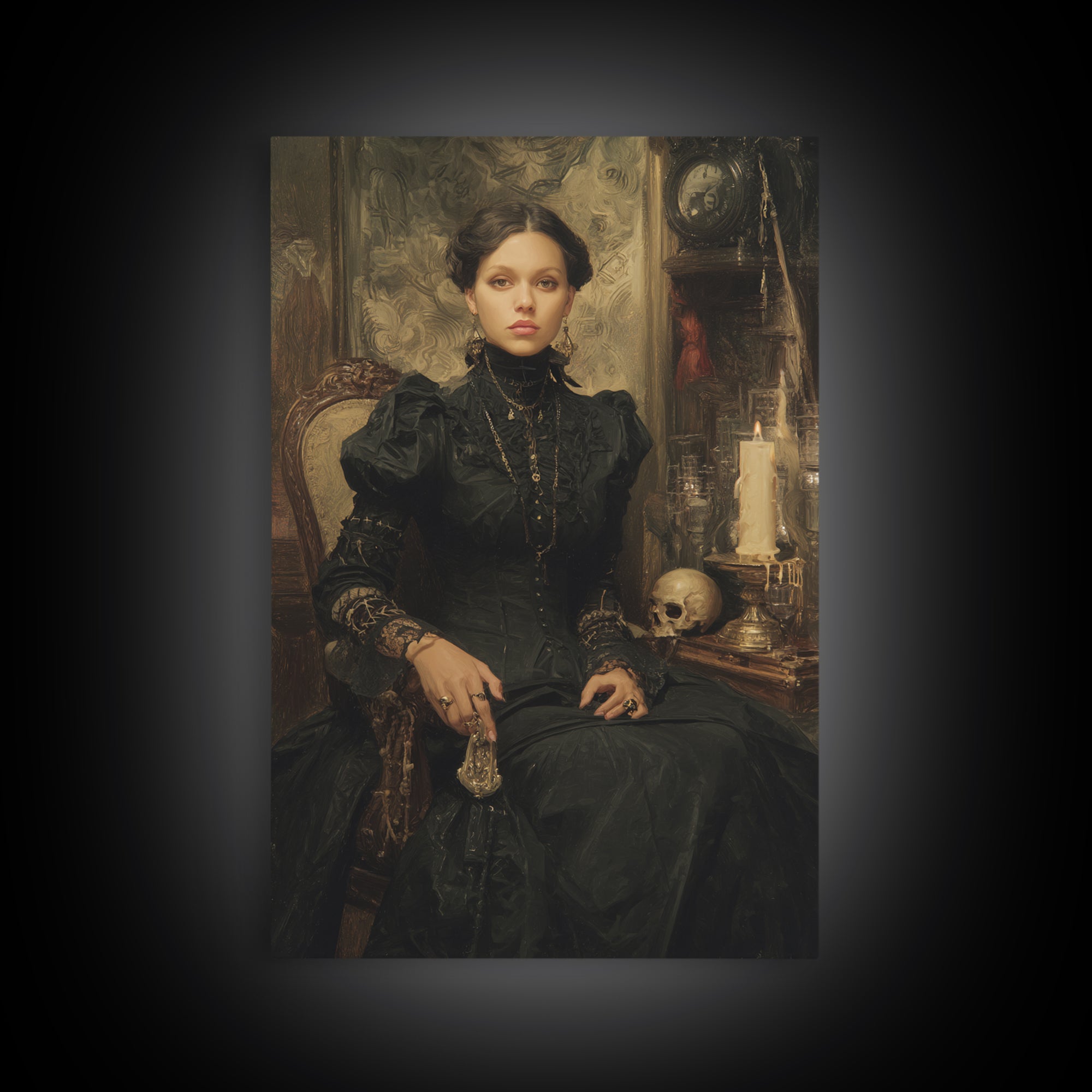 The Stitched Giant, Antique Gothic Portrait, Vertical Wall Art, Framed Canvas Print, Gothic Wall Decor, Halloween Portrait Art