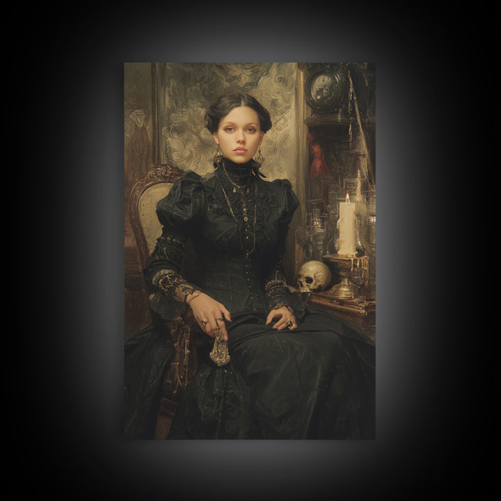 The Stitched Giant, Antique Gothic Portrait, Vertical Wall Art, Framed Canvas Print, Gothic Wall Decor, Halloween Portrait Art