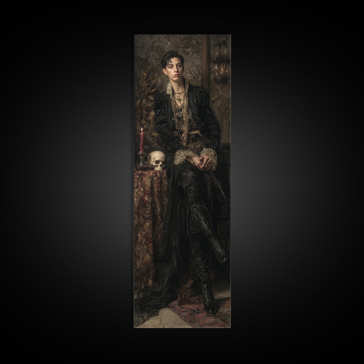 The Mummy Pharaoh, Dark Academia Wall Art, Tall Narrow Wall Art, Canvas Print, Gothic Wall Decor, Halloween Portrait Art, Macabre Wall Art