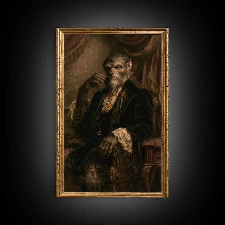 The Moon-Cursed Werewolf, Victorian Horror Portrait, Vertical Wall Art, Canvas Print, Gothic Wall Decor, Halloween Portrait Art