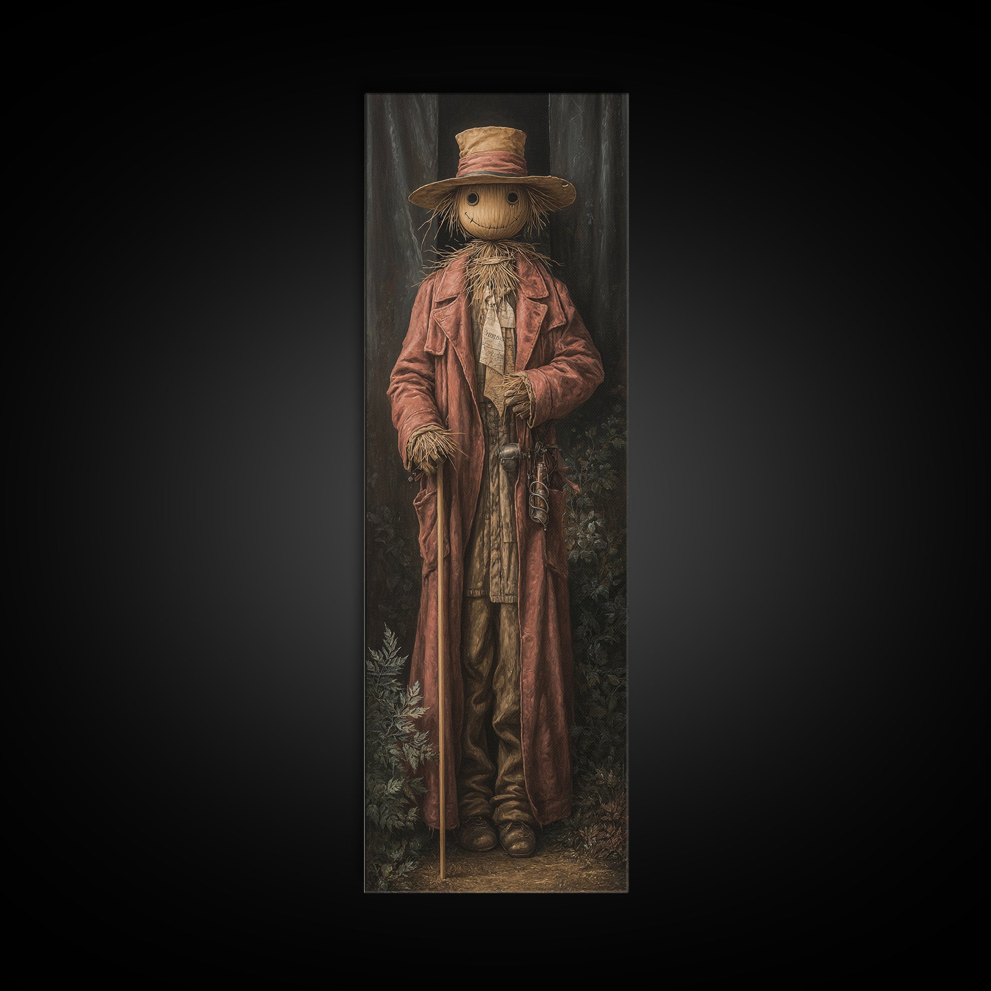 The Living Scarecrow, Dark Academia Wall Art, Tall Narrow Wall Art, Framed Canvas Print, Gothic Wall Decor, Halloween Portrait Art