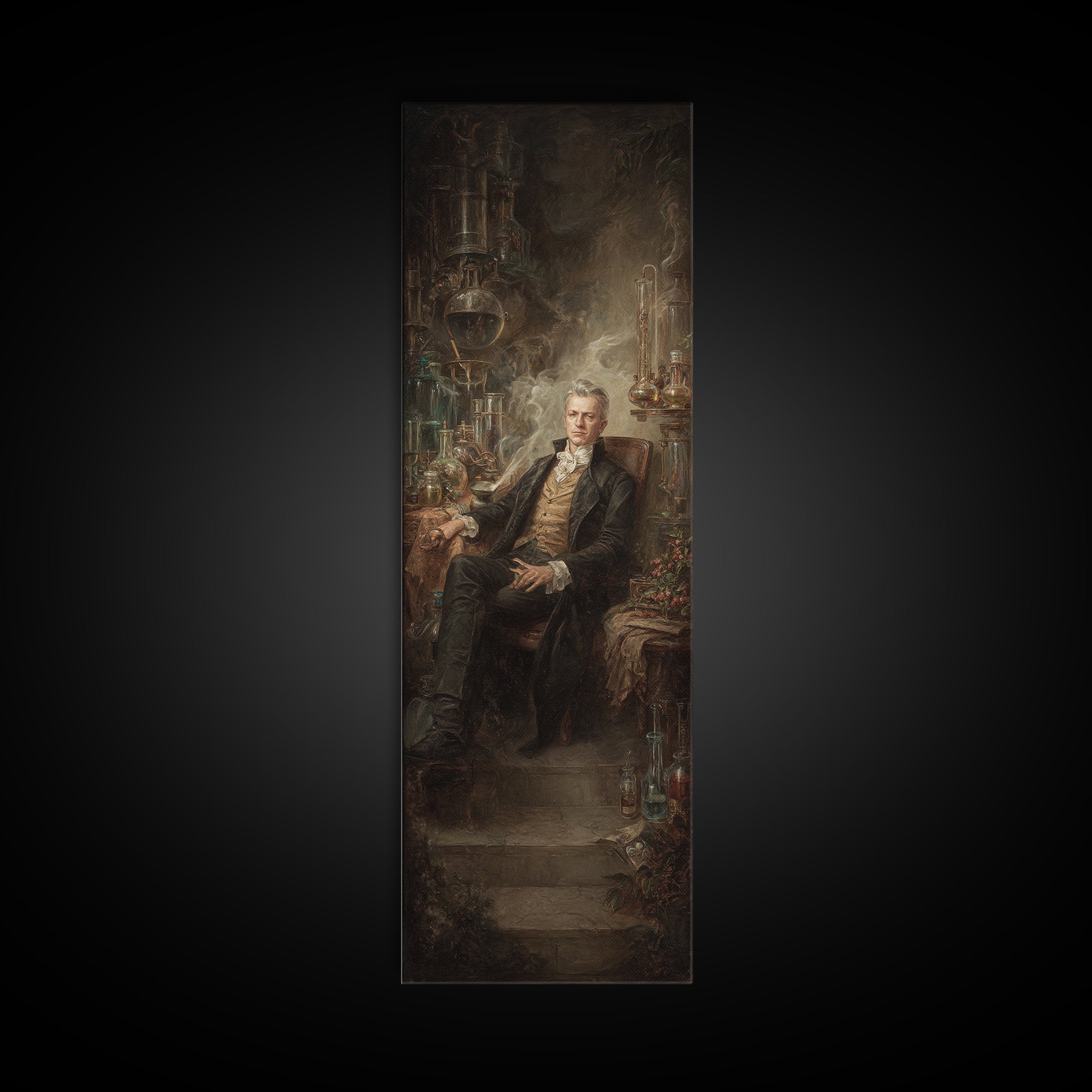 The Mad Alchemist, Victorian Gothic Art, Tall Narrow Wall Art, Canvas Print, Gothic Wall Decor, Halloween Portrait Art, Horror Wall Art