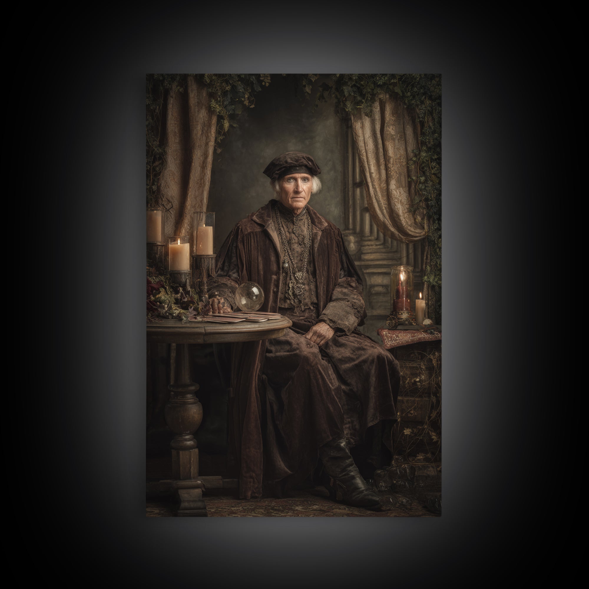 The Midnight Fortune Teller, Macabre Victorian Decor, Vertical Wall Art, Framed Canvas Print, Gothic Wall Decor, Halloween Portrait Art