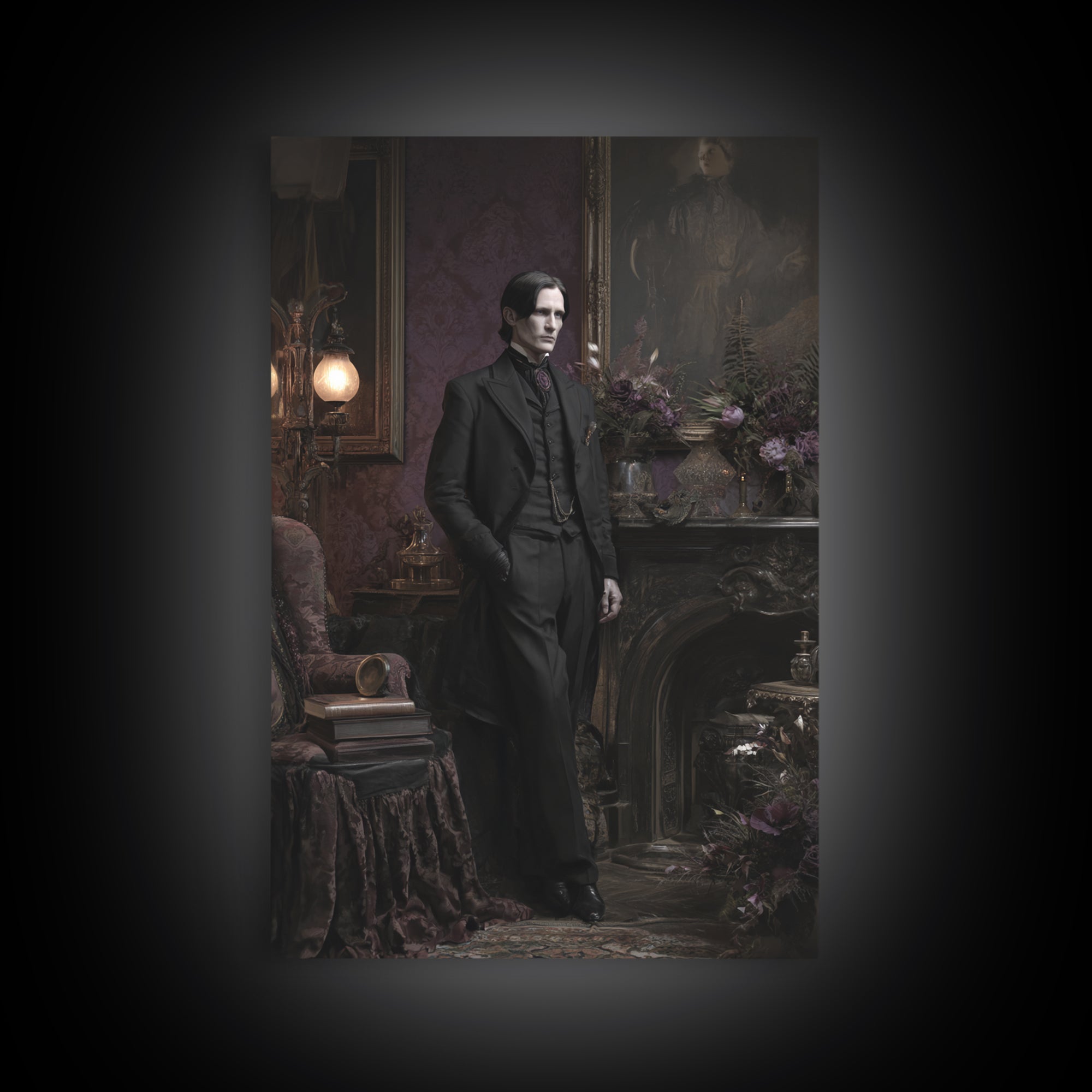 The Sinister Undertaker, Dark Academia Wall Art, Vertical Wall Art, Canvas Print, Gothic Wall Decor, Halloween Portrait Art