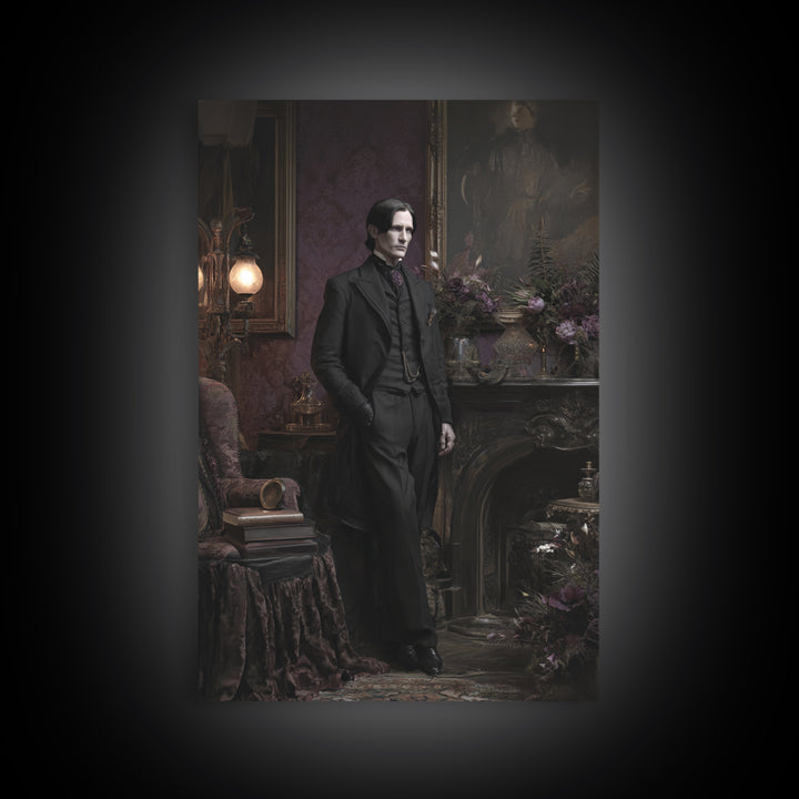 The Sinister Undertaker, Dark Academia Wall Art, Vertical Wall Art, Canvas Print, Gothic Wall Decor, Halloween Portrait Art
