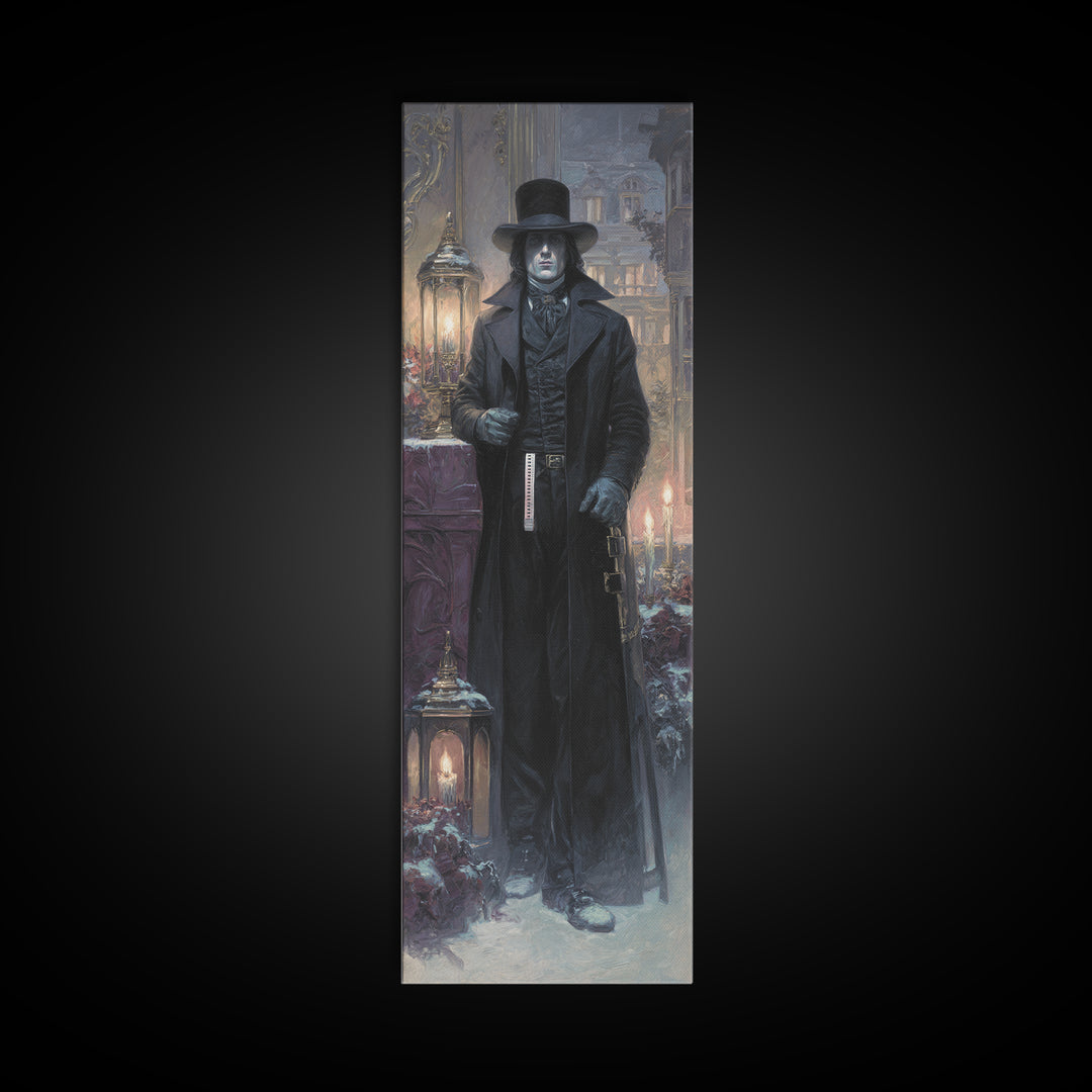 The Sinister Undertaker, Antique Gothic Portrait, Tall Narrow Wall Art, Framed Canvas Print, Gothic Wall Decor, Halloween Portrait Art