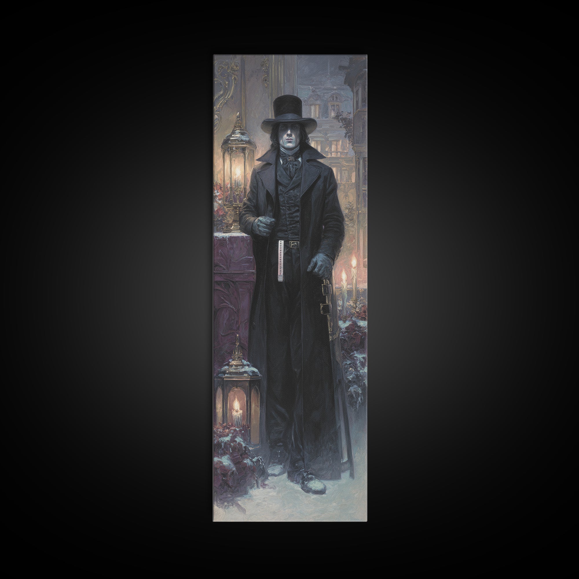 The Sinister Undertaker, Antique Gothic Portrait, Tall Narrow Wall Art, Framed Canvas Print, Gothic Wall Decor, Halloween Portrait Art
