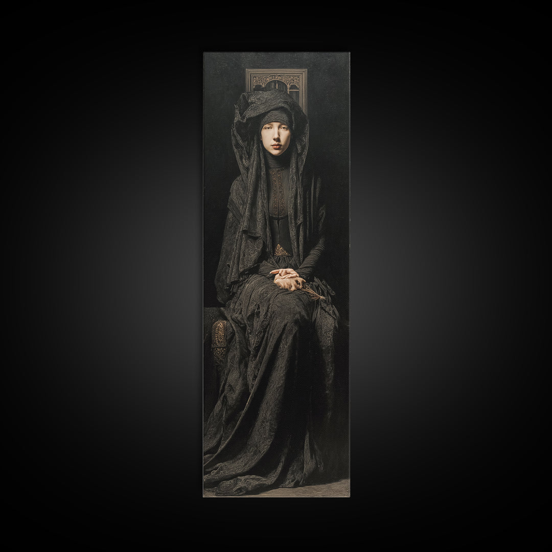 The Raven Keeper, Antique Gothic Portrait, Tall Narrow Wall Art, Canvas Print, Gothic Wall Decor, Halloween Portrait Art