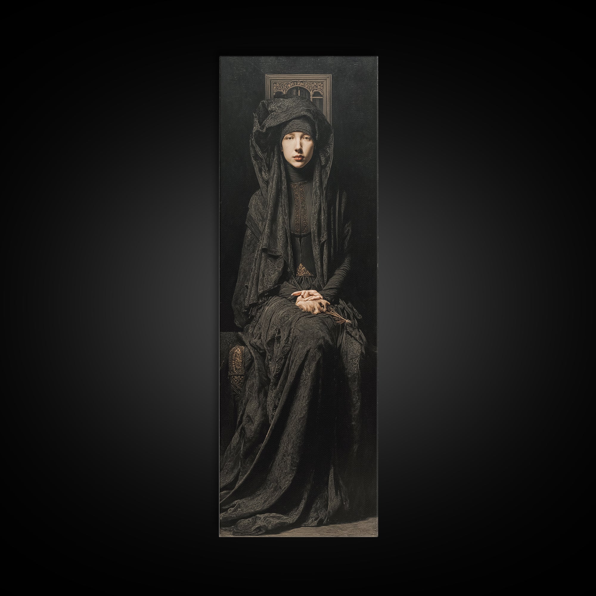 The Raven Keeper, Antique Gothic Portrait, Tall Narrow Wall Art, Canvas Print, Gothic Wall Decor, Halloween Portrait Art