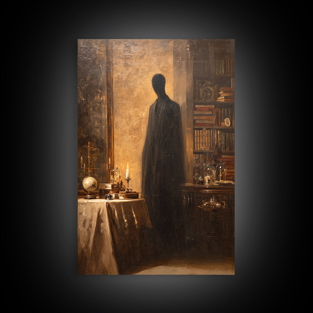 The Shadow Person, Macabre Victorian Decor, Vertical Wall Art, Framed Canvas Print, Gothic Wall Decor, Halloween Portrait Art