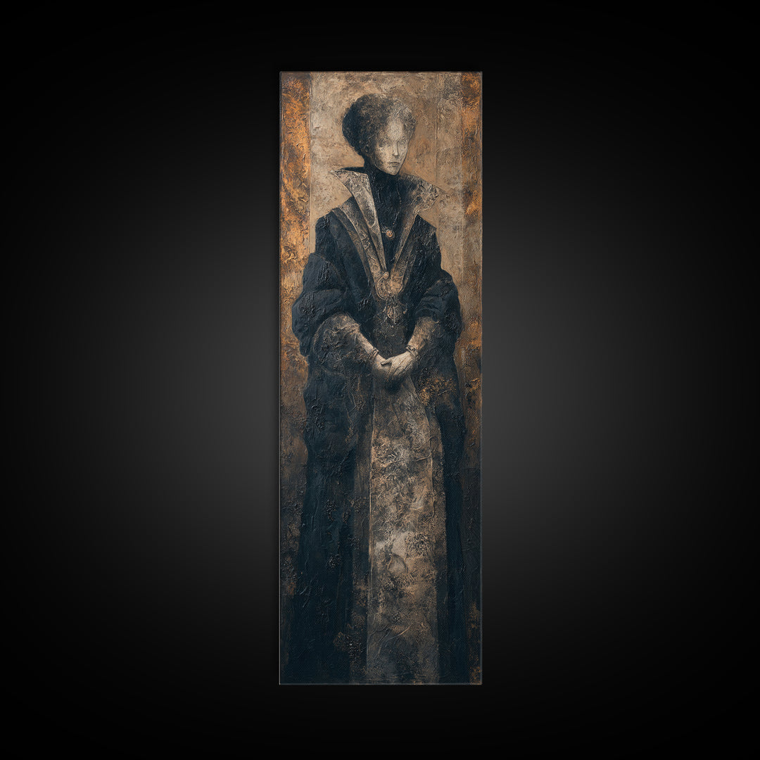 The Shadow Person, Victorian Horror Portrait, Tall Narrow Wall Art, Framed Canvas Print, Gothic Wall Decor, Halloween Portrait Art