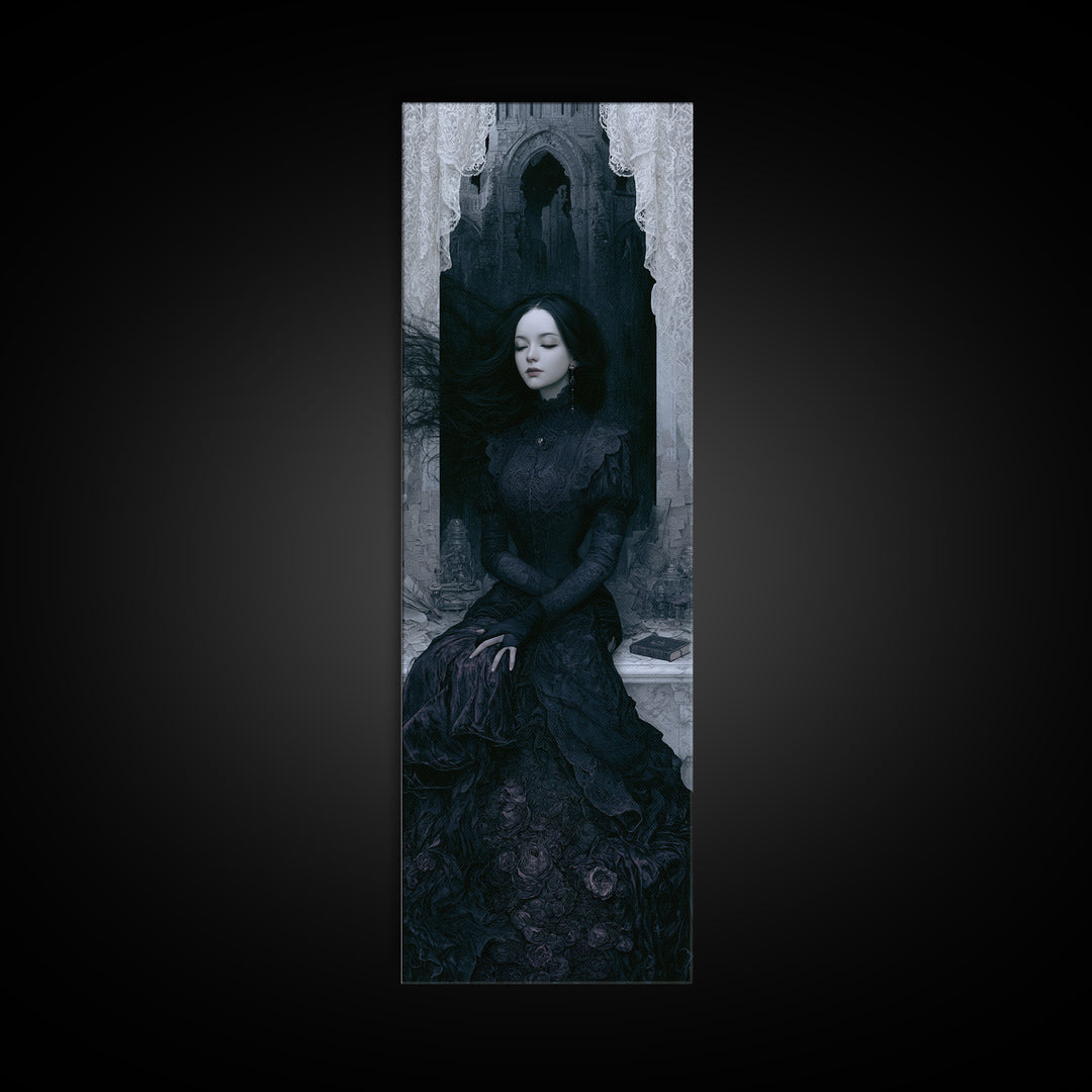 The Banshee Singer, Victorian Gothic Art, Tall Narrow Wall Art, Canvas Print, Gothic Wall Decor, Halloween Portrait Art, Macabre Wall Art