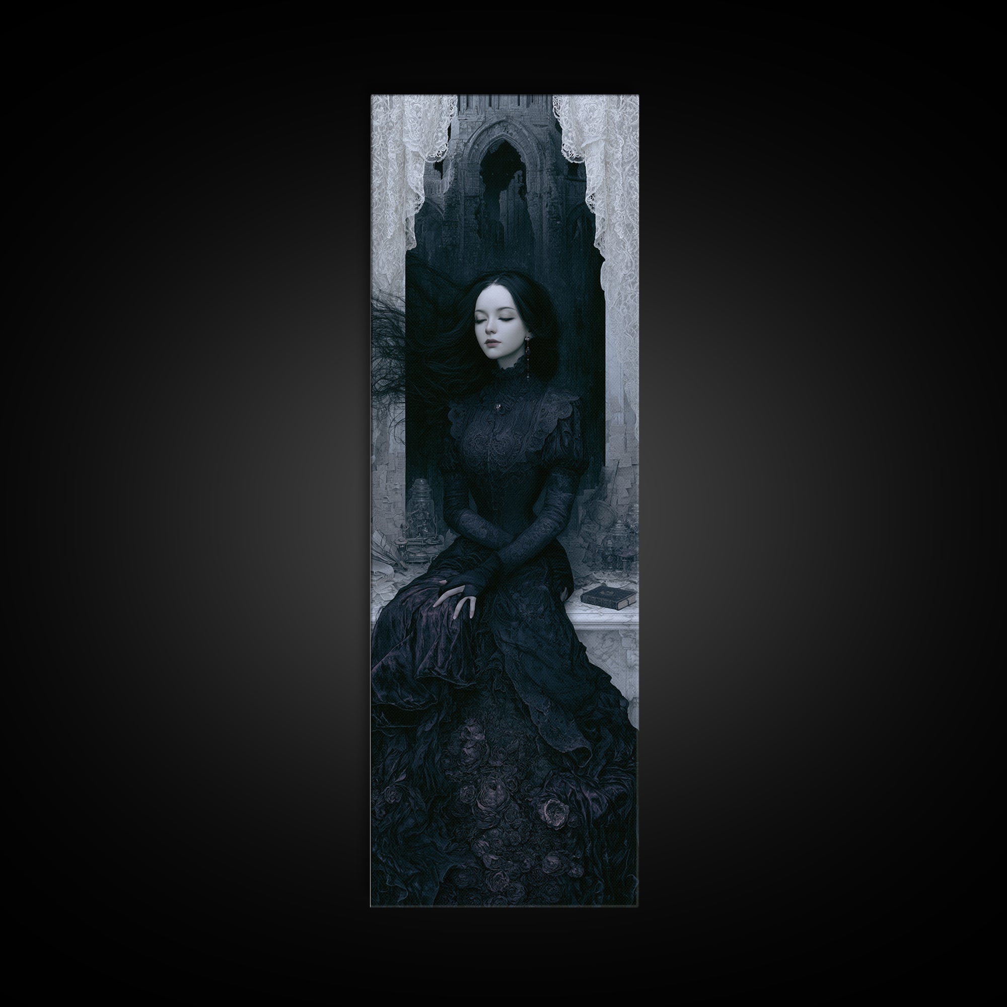 The Banshee Singer, Victorian Gothic Art, Tall Narrow Wall Art, Canvas Print, Gothic Wall Decor, Halloween Portrait Art, Macabre Wall Art