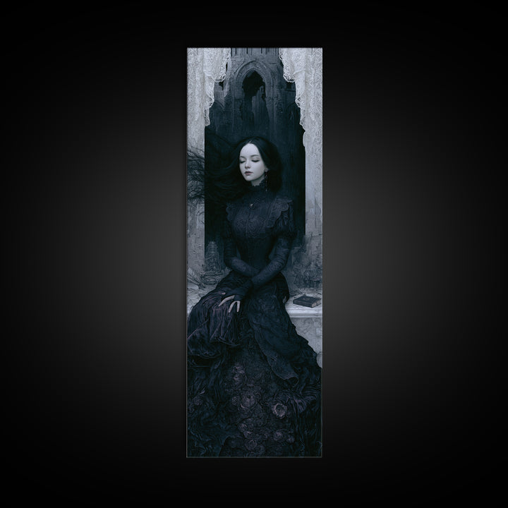The Banshee Singer, Victorian Gothic Art, Tall Narrow Wall Art, Canvas Print, Gothic Wall Decor, Halloween Portrait Art, Macabre Wall Art