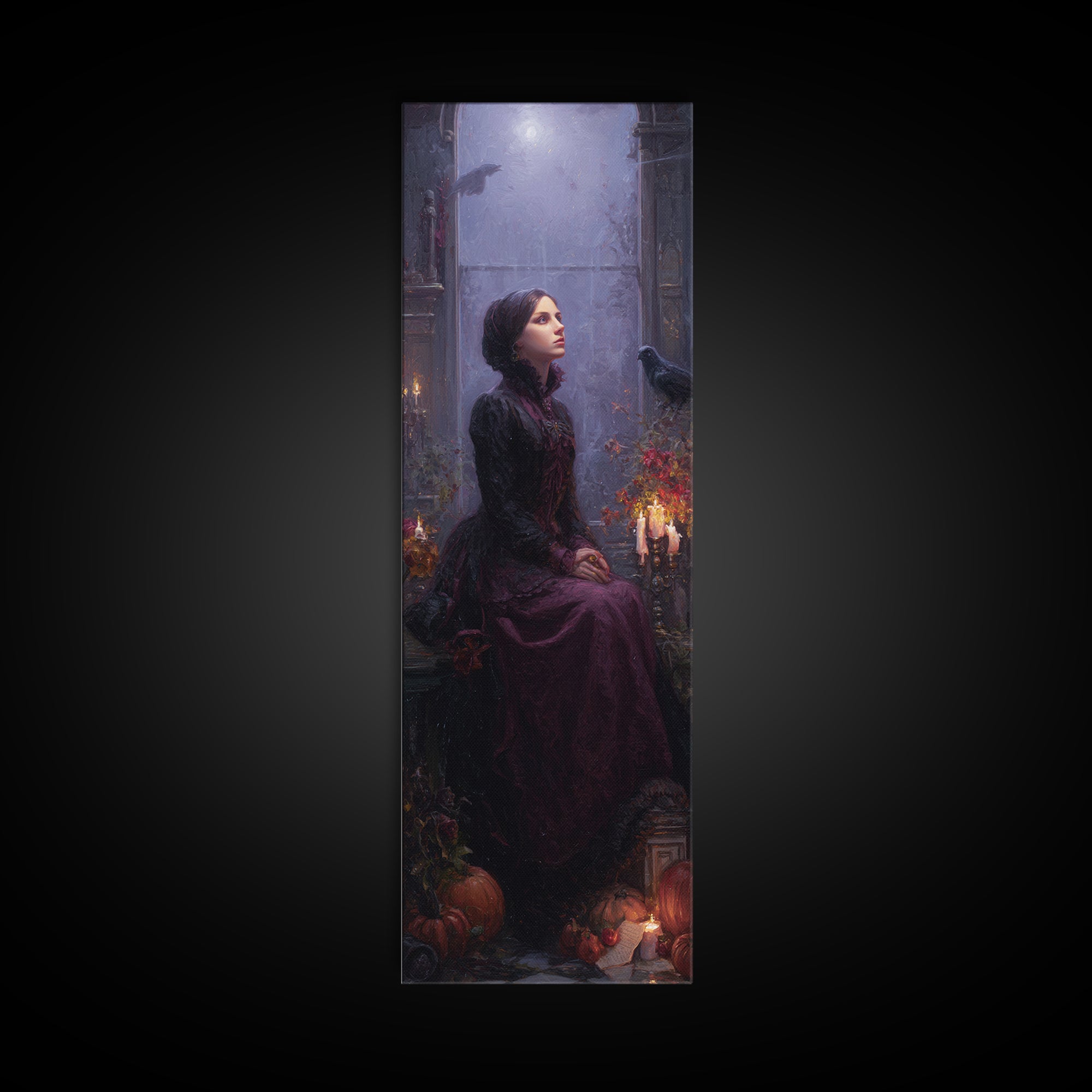 The Gargoyle Sentinel, Victorian Horror Portrait, Tall Narrow Wall Art, Canvas Print, Gothic Wall Decor, Halloween Portrait Art