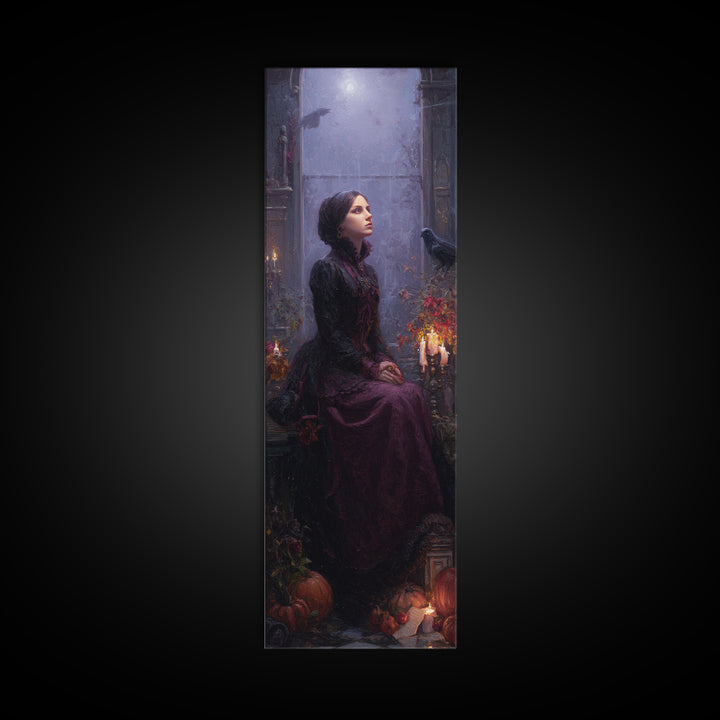 The Gargoyle Sentinel, Victorian Horror Portrait, Tall Narrow Wall Art, Canvas Print, Gothic Wall Decor, Halloween Portrait Art