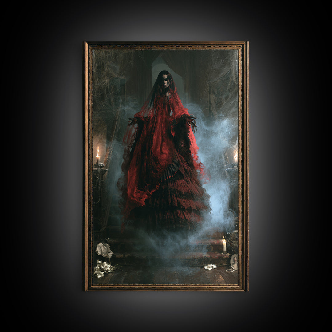 The Tattered Wraith, Victorian Gothic Art, Vertical Wall Art, Framed Canvas Print, Gothic Wall Decor, Halloween Portrait Art
