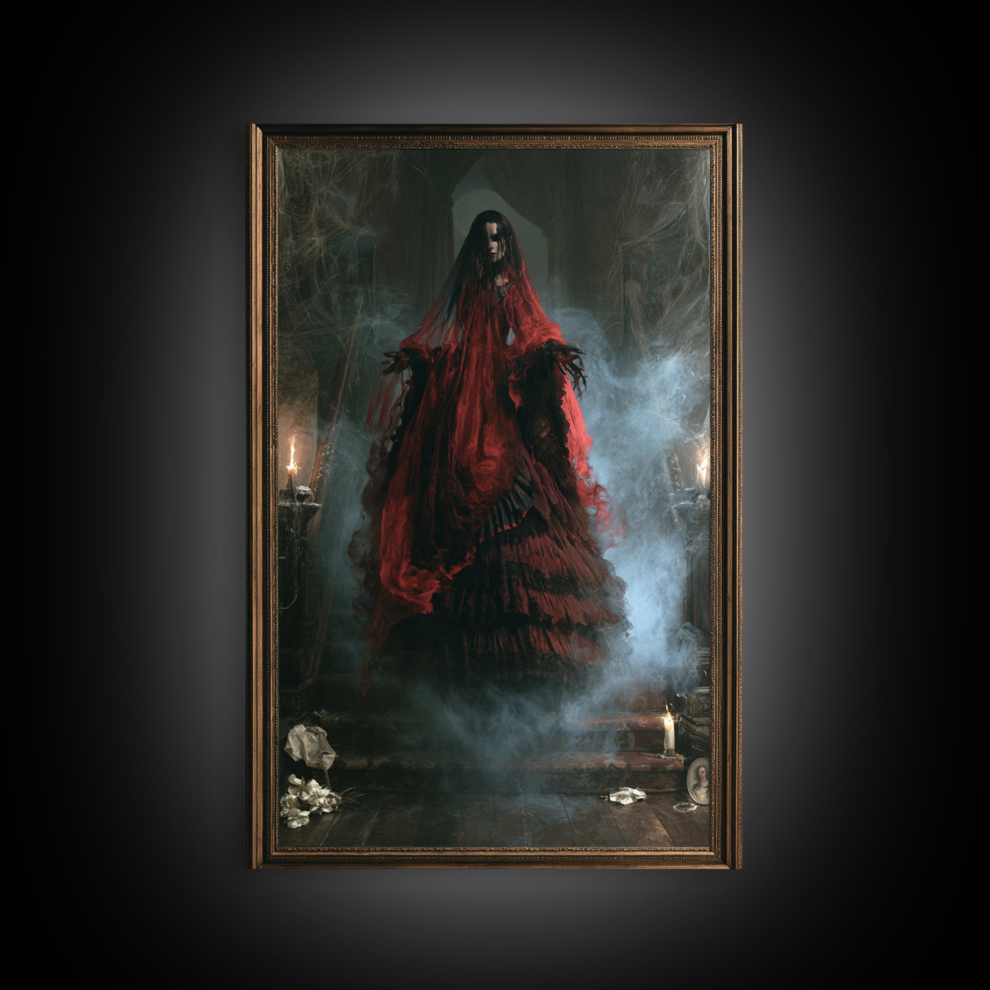 The Tattered Wraith, Victorian Gothic Art, Vertical Wall Art, Framed Canvas Print, Gothic Wall Decor, Halloween Portrait Art