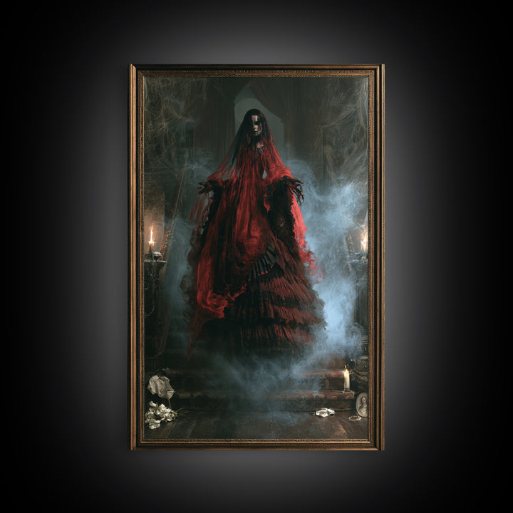 The Tattered Wraith, Victorian Gothic Art, Vertical Wall Art, Framed Canvas Print, Gothic Wall Decor, Halloween Portrait Art