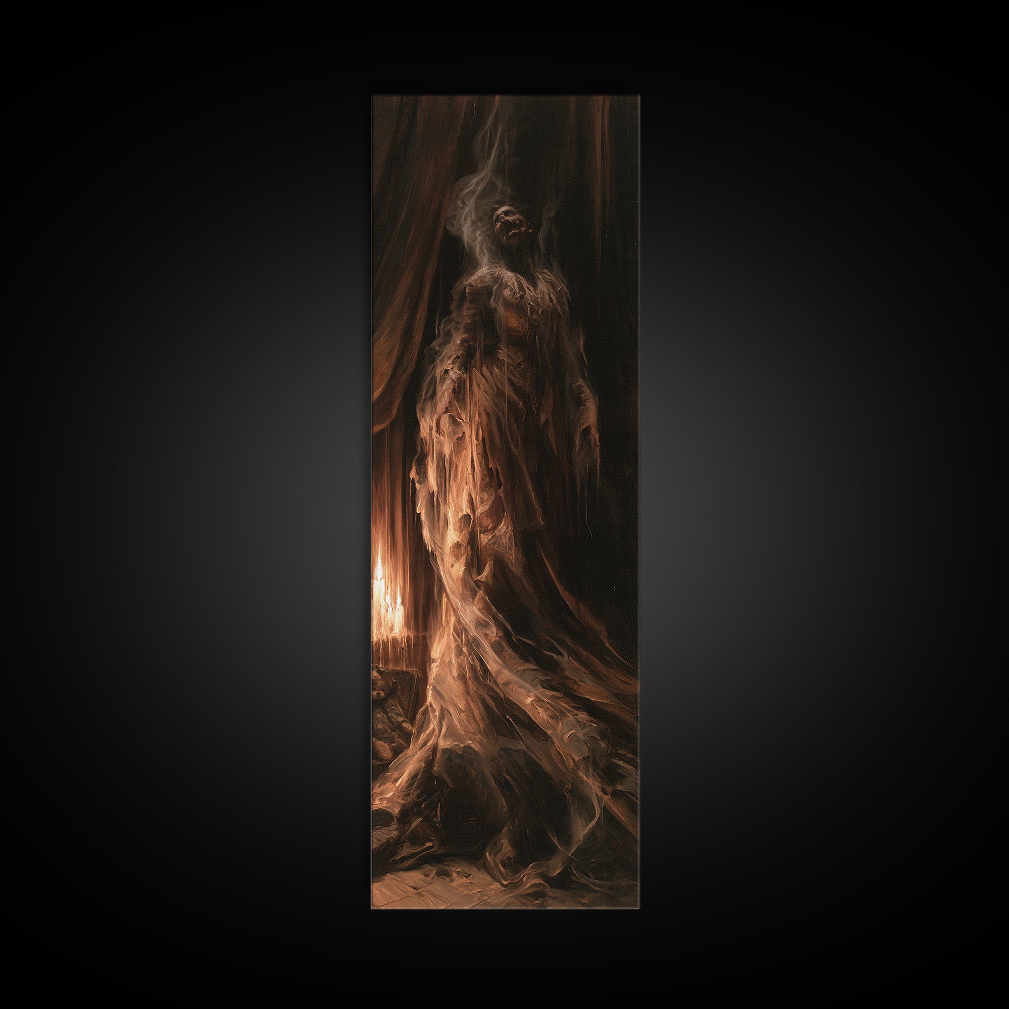 The Tattered Wraith, Victorian Gothic Art, Tall Narrow Wall Art, Canvas Print, Gothic Wall Decor, Halloween Portrait Art