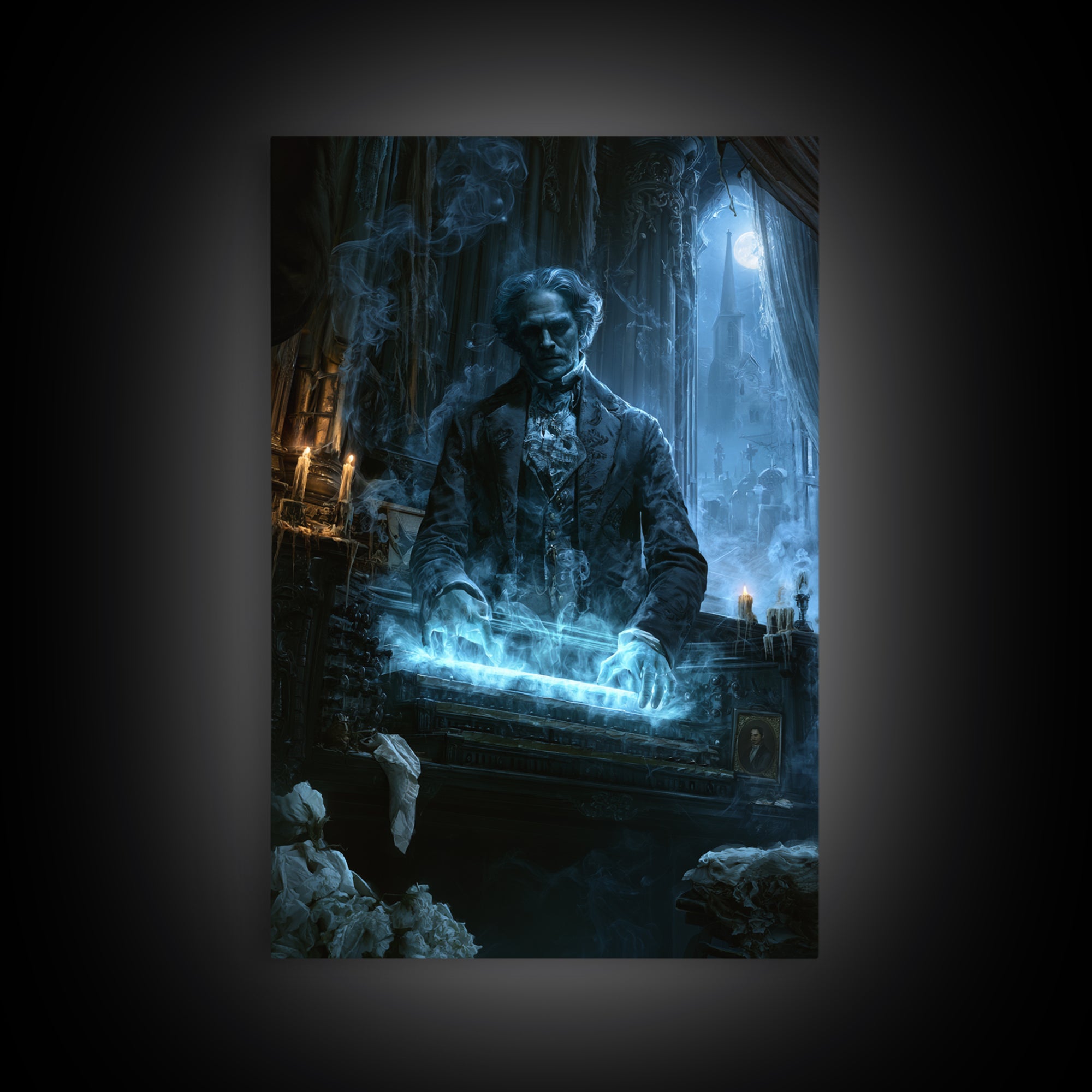 The Phantom Organist, Dark Academia Wall Art, Vertical Wall Art, Framed Canvas Print, Gothic Wall Decor, Halloween Portrait Art