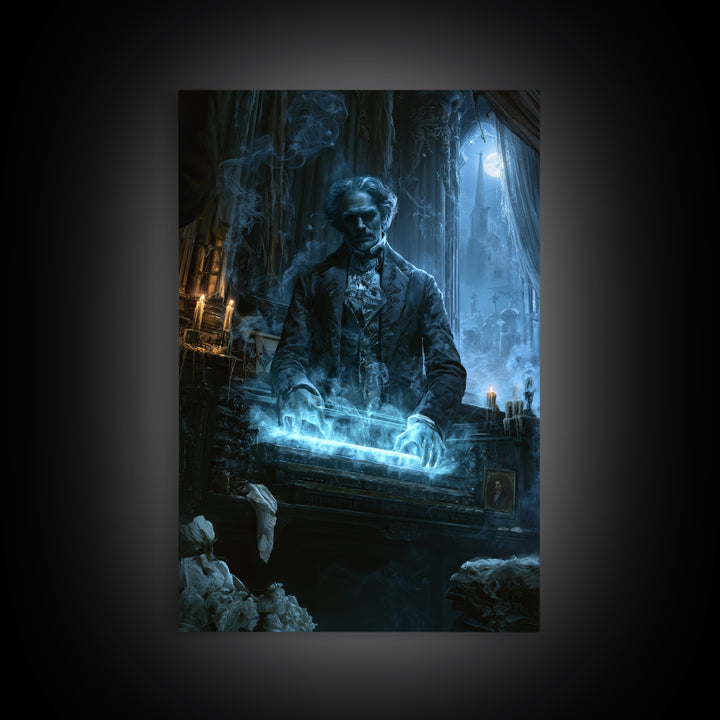 The Phantom Organist, Dark Academia Wall Art, Vertical Wall Art, Framed Canvas Print, Gothic Wall Decor, Halloween Portrait Art